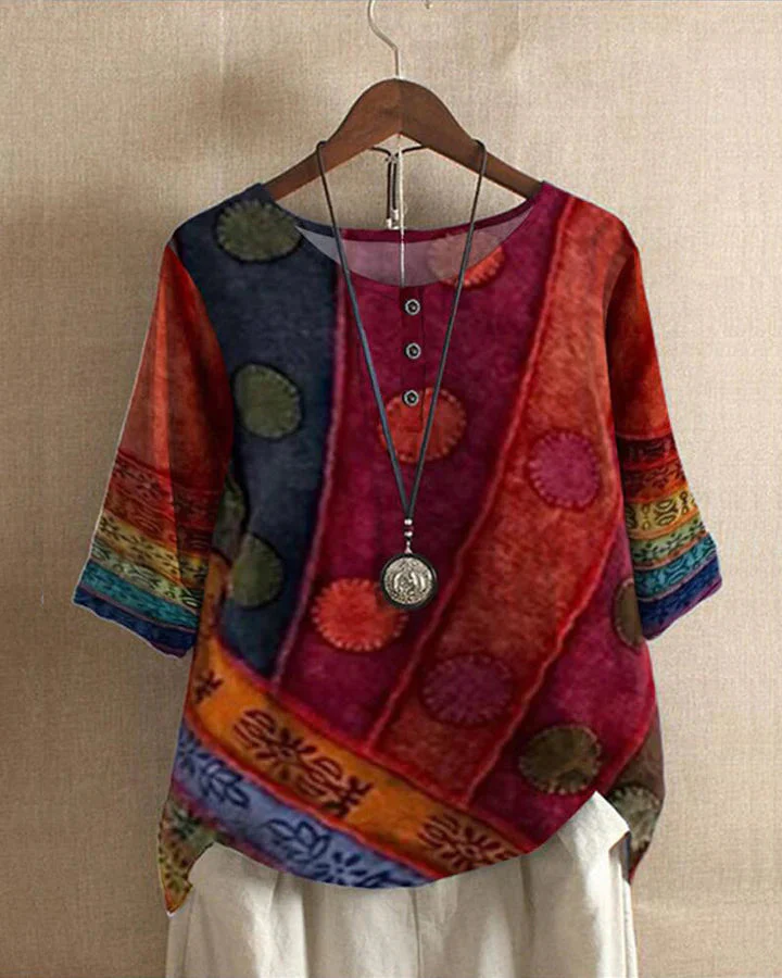 Dames Blouse Multicolor Vintage LOOSE FIT Katoen