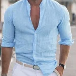 Heren Linnen Stijl Shirt Casual Ademend Linnenmix