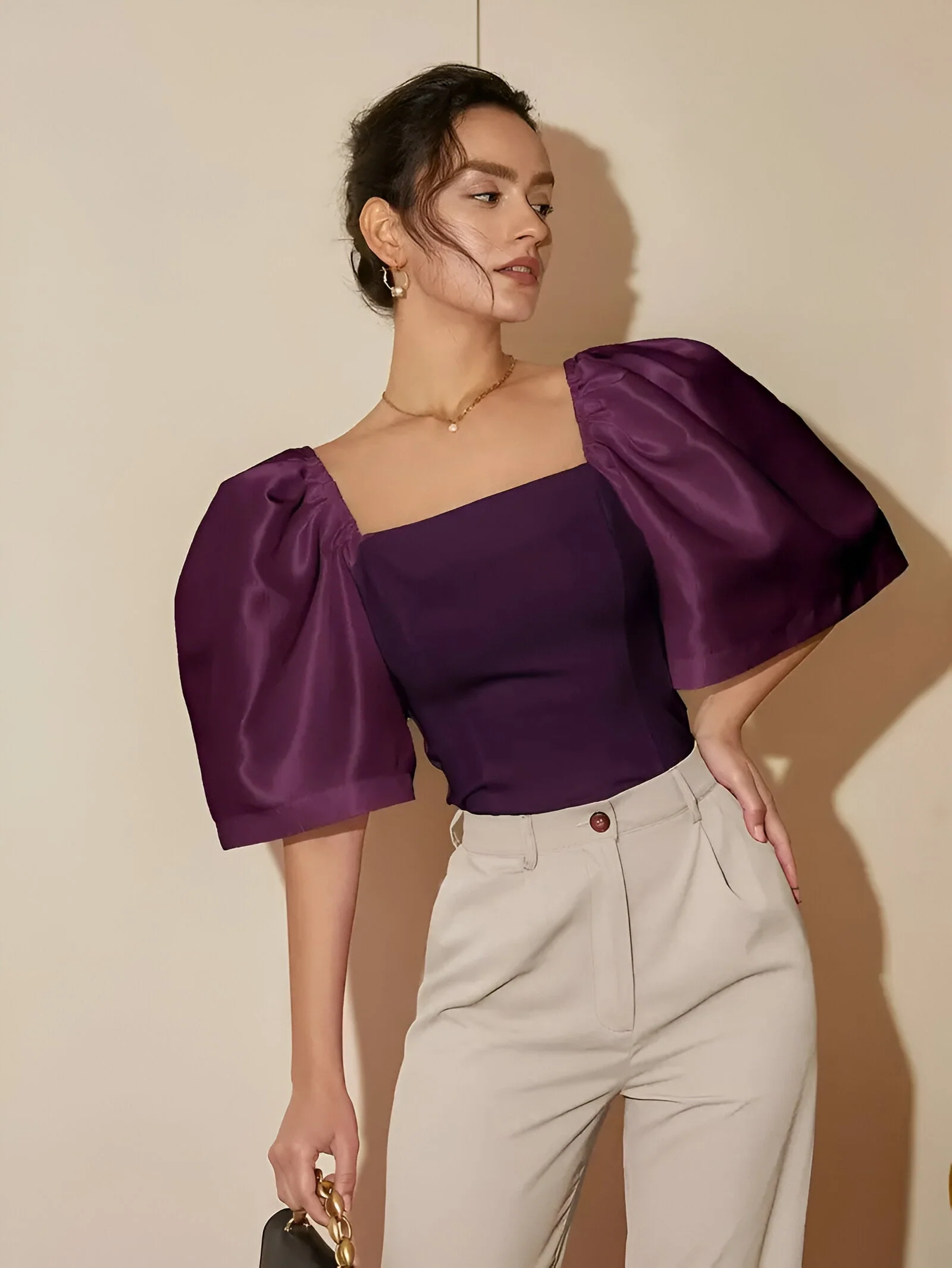 Dames Blouse Smal Met Vierkante Halslijn Hoogwaardige Stof